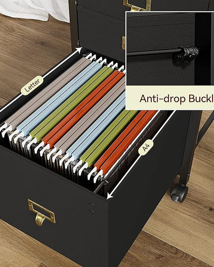 Vertical Mobile Filing Cabinet Fits A4 or Letter Size, Rustic Black - LeafyLoom