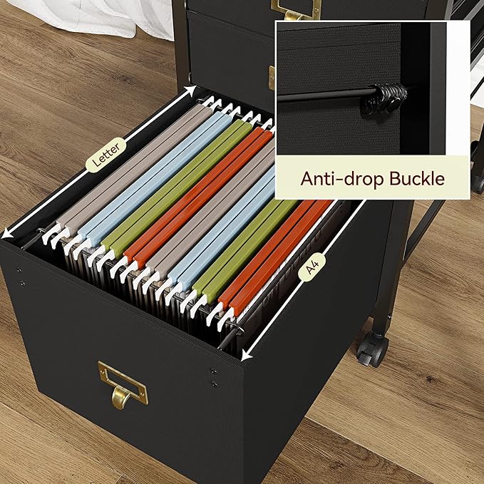 Vertical Mobile Filing Cabinet Fits A4 or Letter Size, Rustic Black - LeafyLoom