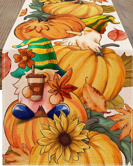 Fall Table Runner 72 Inches Long Autumn Table Runner Pumpkins Maple Leaves Gnome Fall Theme Decor for Kitchen Dining Table Home Party Decorations Unibyby