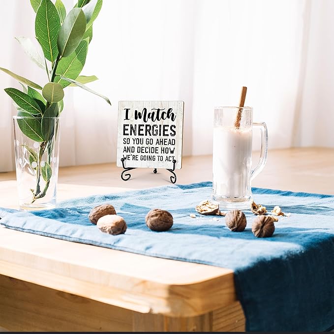 Coworker Gifts for Women Men, Inspirational Home Office Desk Decor Wood Plaque with Stand, Perfect for Employee Office Desk Sign - I Match Energies So You Go Ahead - C11 - LeafyLoom