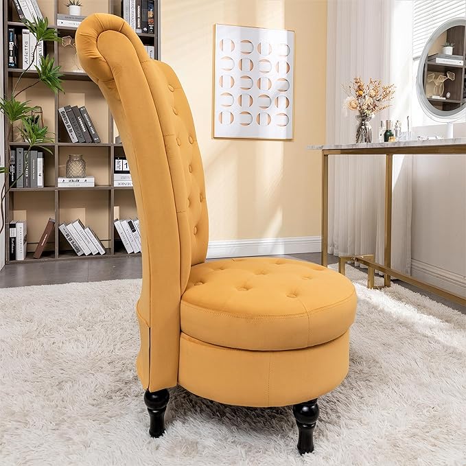 Mustard Yellow Velvet Accent Chair with Storage and Luxurious Upholstery, Retro Design and Versatile Usage for Livingroom, Bedroom, Lounge and Office - LeafyLoom