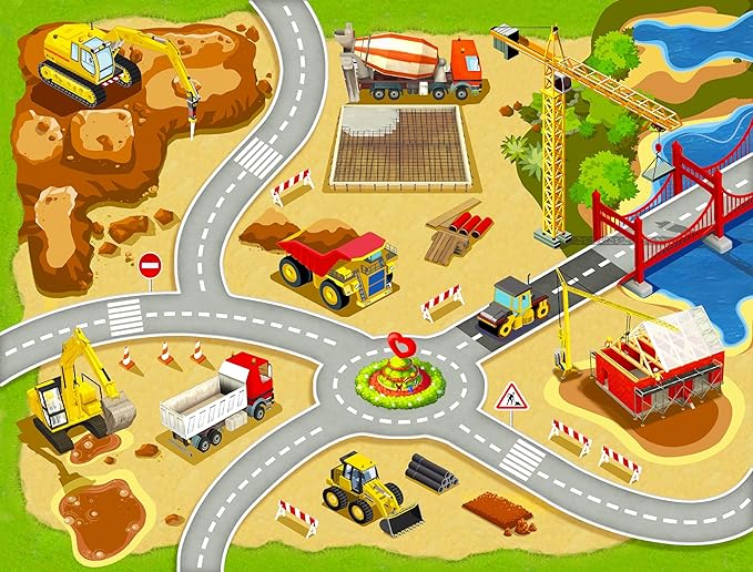 Booooom Jackson Kids Rug Construction Rug 59”x79”,Durable Construction Site Play Mat,Construction Car Rug Car Mat,Construction Area Rug,Car Road Rug for Play and Learning,Construction Vehicle Play Mat - LeafyLoom