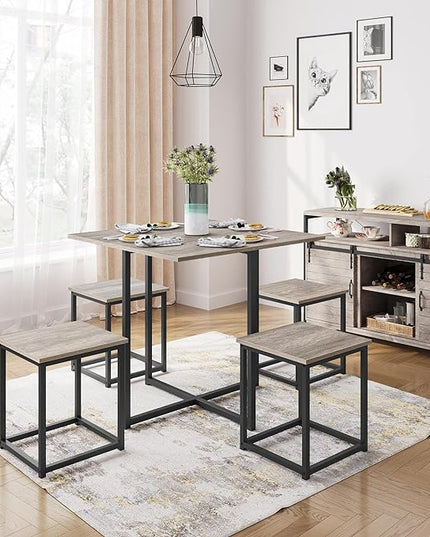 Yaheetech 5-Piece Dining Table Set - Industrial Kitchen & Chairs Sets for 4 Compact with Stools Space-Saving Design Apartment, Small Space, Breakfast Nook, Gray - LeafyLoom
