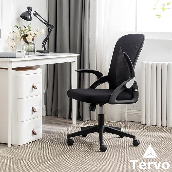 Tervo Model S | Folding Office Chair for Small Spaces | Gaming Chair for Adults & Kids | Ergonomic Mesh Computer Chair for Bedroom | Desk Chair for Home Work | (Triple Black) - LeafyLoom