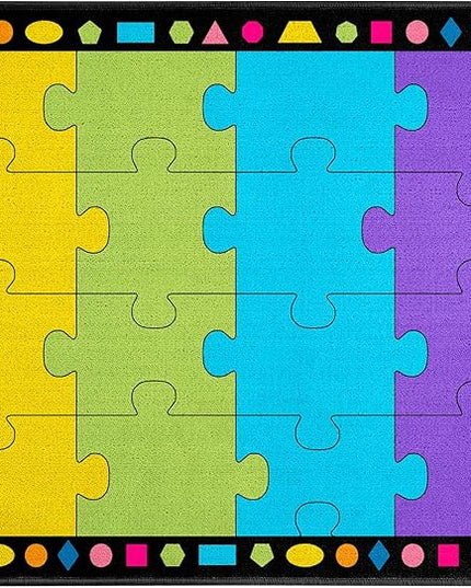 Booooom Jackson Small Classroom Rug Colorful Puzzle Classroom Carpet 6'5"x8'5"Area Rug with Non-Slip Backing School Classroom Seating Carpet Elementary(PzYE-2620) - LeafyLoom