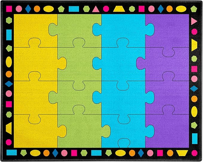 Booooom Jackson Small Classroom Rug Colorful Puzzle Classroom Carpet 6'5"x8'5"Area Rug with Non-Slip Backing School Classroom Seating Carpet Elementary(PzYE-2620) - LeafyLoom