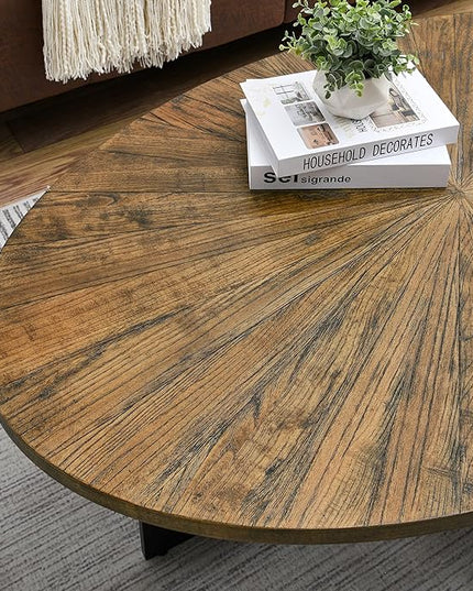 Solid Wood Oval Coffee Table with Cross Metal Legs, 47.9" Industrail Bar Cocktail Table for Living Room Kitchen Office Sofa Table Bristro Table for Cafe/Bar Rustic Brown 1831 - LeafyLoom