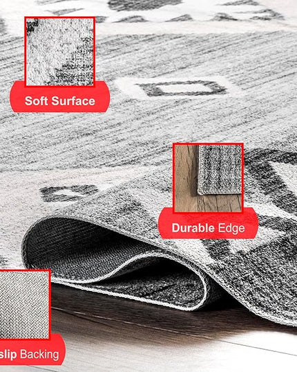 nuLOOM Arie Tribal Diamond Machine Washable Ultra Thin Area Rug, 5' x 8', Grey - LeafyLoom