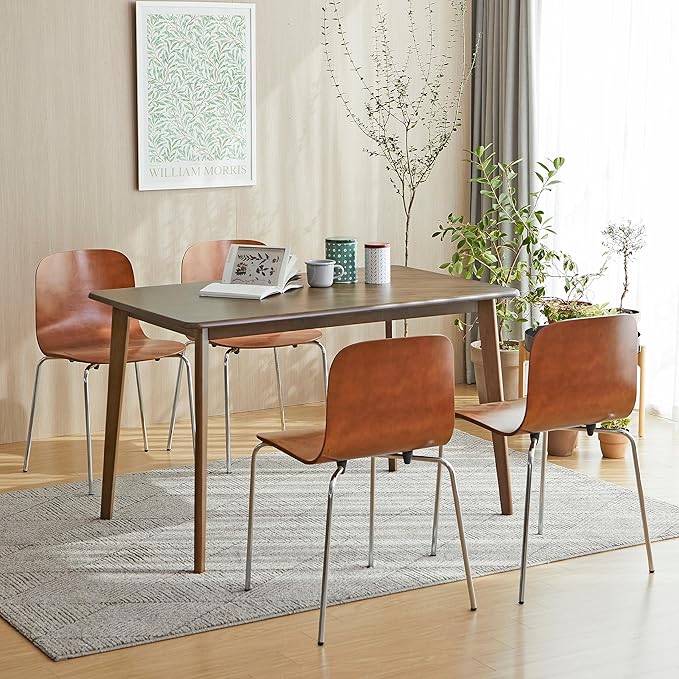 Livinia No.10 Mid-Century Modern Wooden Dining Chairs Set of 2, Contemporary Bentwood Kitchen Interior Armless Chairs with Steel Legs (Walnut) - LeafyLoom