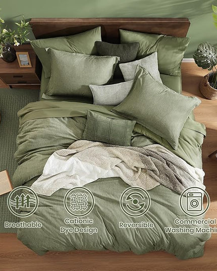 Monbix Full Size Comforter Set, Sage Green Bedding Comforter for Full Size Bed Set Reversible, Bedding Sets Full 7 Pieces, Cationic Dyeing Bed in a Bag with Comforter, Sheets, Pillowcases & Shams - LeafyLoom