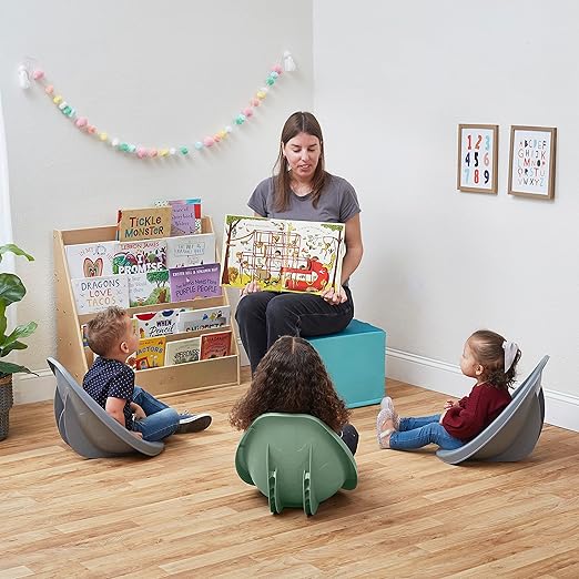 ECR4Kids Leaf Floor Seat, Rocker Chair, Sage/Grey, 6-Piece - LeafyLoom