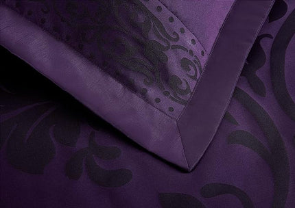 Chezmoi Collection 7-Piece Jacquard Floral Comforter Set (Queen, Purple/Dark Purple) - LeafyLoom