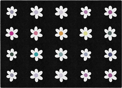 Flagship Carpets Schoolgirl Style Daisies on Black Criss-Cross Applesauce Educational Area Rug for Kids Room, Children's Classroom, Play Carpet for Teaching and Playroom, 5' x 7'6", Seats 20 - LeafyLoom