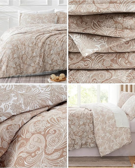 Southshore Fine Living, Inc. Oversized Full/Queen Comforter Set, Down Alternative Paisley Bedspread, Reversible Print is 2 Colors in 1, Queen/Full Comforter & Matching Shams, Taupe/White - LeafyLoom