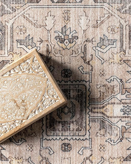 nuLOOM 5x8 Machine Washable Rain Haven Vintage Medallion Area Rug, Brown, Traditional Faded Design, Non-Slip Backing, Stain Resistant, For Bedroom, Dining Room, Living Room, Kitchen - LeafyLoom