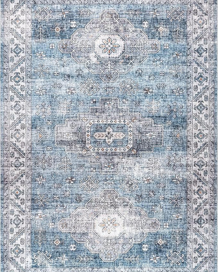 nuLOOM Eva Machine Washable Vintage Faded Medallion Ultra Thin Area Rug, 5' x 8', Blue - LeafyLoom