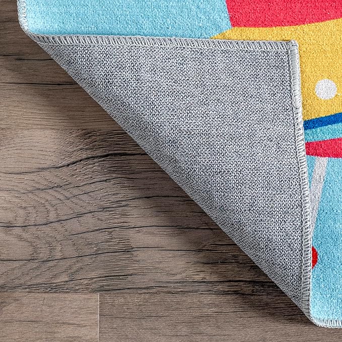 nuLOOM Eddie Outer Space Machine Washable Kids Ultra Thin Area Rug, 4' x 6', Light Blue Multi - LeafyLoom
