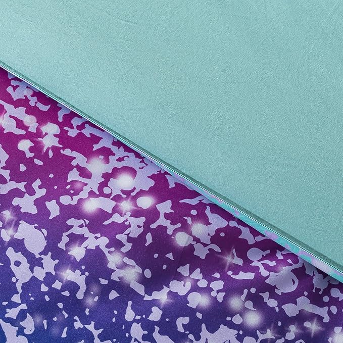 Litanika Galaxy Comforter Full(79x90lnch), 3 Pieces(1 Blue Glitter Ombre Comforter, 2 Pillowcases), 3D Colorful Rainbow Bedding Set, Microfiber Comforter Set for Kid Boy Girl Teen - LeafyLoom