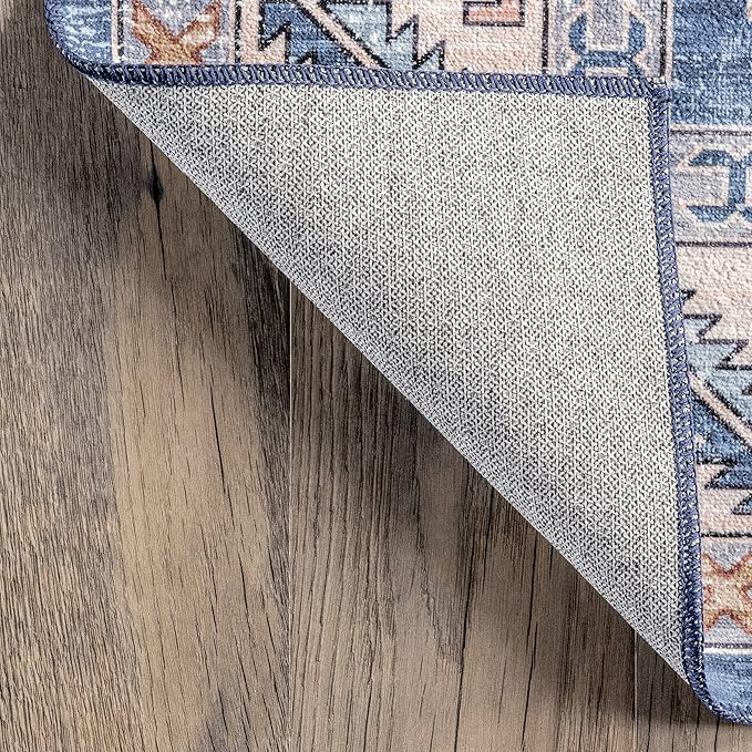 nuLOOM Norma Machine Washable Traditional Medallion Ultra Thin Area Rug, 6' x 9', Blue - LeafyLoom