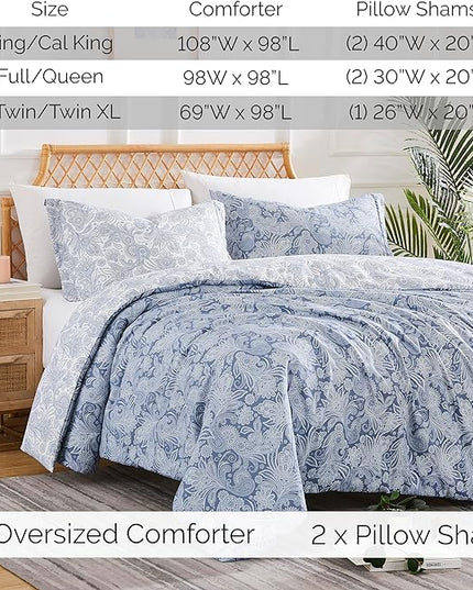 Southshore Fine Living, Inc. Oversized Twin Comforter Bedding Set, Down Alternative Paisley Bedspread, Reversible Print is 2 Colors in 1, Twin/Twin XL Comforter & Matching Sham, Blue/White - LeafyLoom