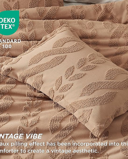 Bedsure Twin/Twin XL Size Comforter Set Taupe, Boho Tufted Bedding Comforter Set, Farmhouse Jacquard Cable Knit Pattern Bed Set, 2 Pieces, 1 Shabby Chic Fluffy Comforter & 1 Pillow Sham - LeafyLoom