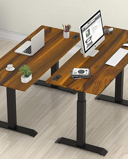 SHW Memory Preset Electric Height Adjustable Standing Desk, 48 x 24 Inches, Walnut - LeafyLoom