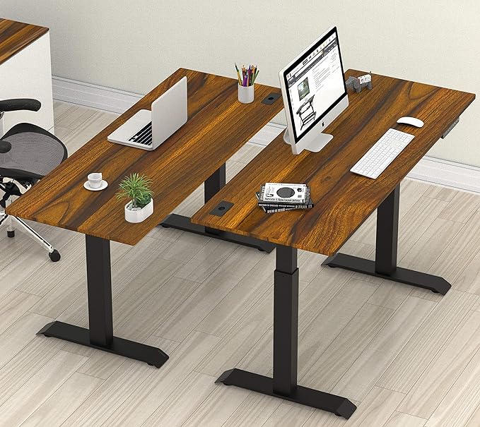 SHW Memory Preset Electric Height Adjustable Standing Desk, 48 x 24 Inches, Walnut - LeafyLoom