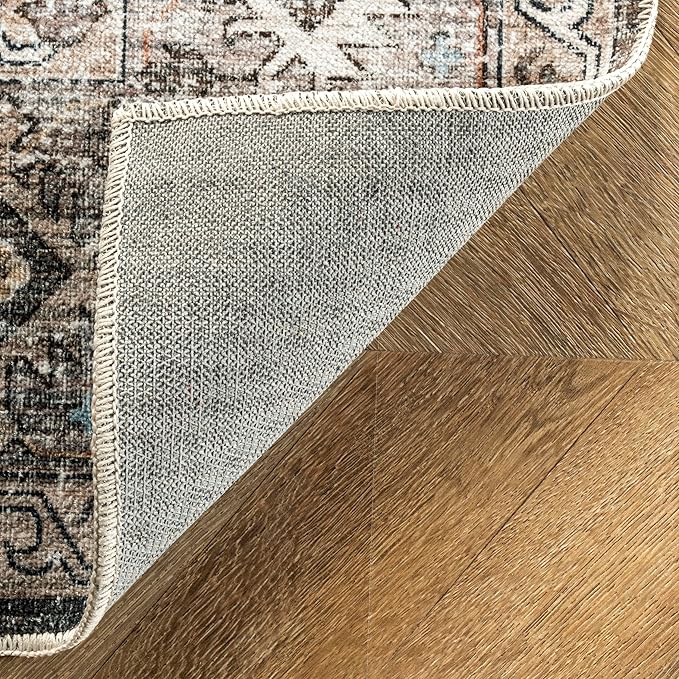 nuLOOM Gracie Distressed Medallion Machine Washable Ultra Thin Area Rug, 4x6, Peach - LeafyLoom
