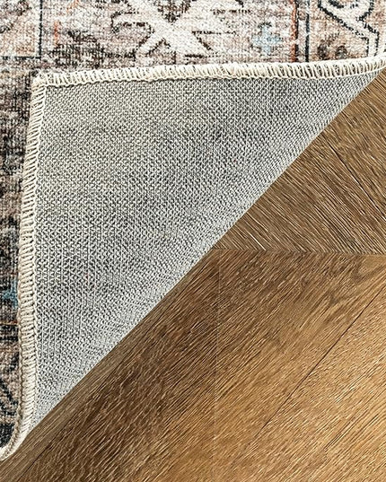 nuLOOM Gracie Distressed Medallion Machine Washable Ultra Thin Area Rug, 9x12, Peach - LeafyLoom