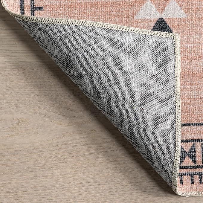 nuLOOM Evalyn Southwestern Machine Washable Ultra Thin Area Rug, 5' x 8', Pink - LeafyLoom
