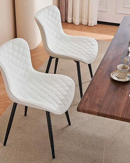 YOUTASTE White Dining Chairs Set of 2 Mid Century Modern Kitchen Chairs PU Leather Armless Upholstered Accent Dinner Chair with Back Metal Legs for Guest Reception Waiting Living Room - LeafyLoom