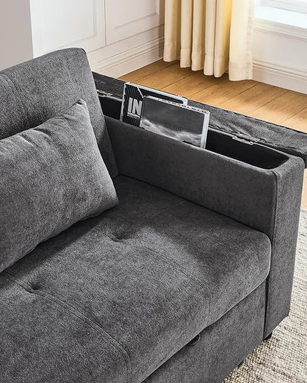 4 in 1 Multifunctional Convertible Loveseat Sleeper Sofa Bed,Soft Chenille Tufted Love Seats Sofabed W/Pull Out Sleep Couch,Armrests Storage,Cupholders,USB Ports,Pillows and Side Pockets - LeafyLoom