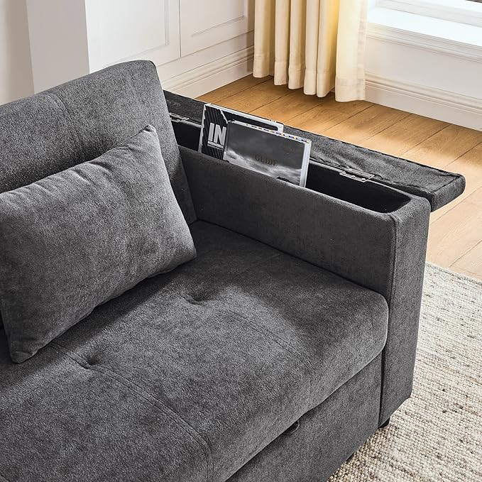 4 in 1 Multifunctional Convertible Loveseat Sleeper Sofa Bed,Soft Chenille Tufted Love Seats Sofabed W/Pull Out Sleep Couch,Armrests Storage,Cupholders,USB Ports,Pillows and Side Pockets - LeafyLoom