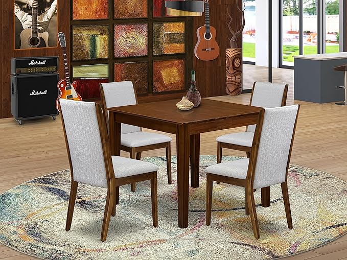 East West Furniture OXLA5-AWA-05 Oxford 5 Piece Dining Set Includes a Square Kitchen Table and 4 Parson Chairs, 36x36 Inch - LeafyLoom
