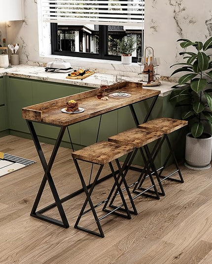 NicBex Kitchen Table Set Dining Room Set Modern Design Kitchen Dining Table, Pub Table with X-Shaped Table Legs, Long Dining Table Set with 3 Stools, Easy Assemble, Natural - LeafyLoom