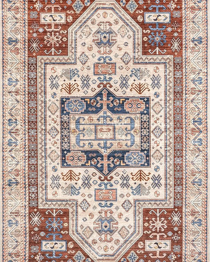 nuLOOM Órla Tribal Bordered Machine Washable Ultra Thin Area Rug, 5' x 8', Rust - LeafyLoom