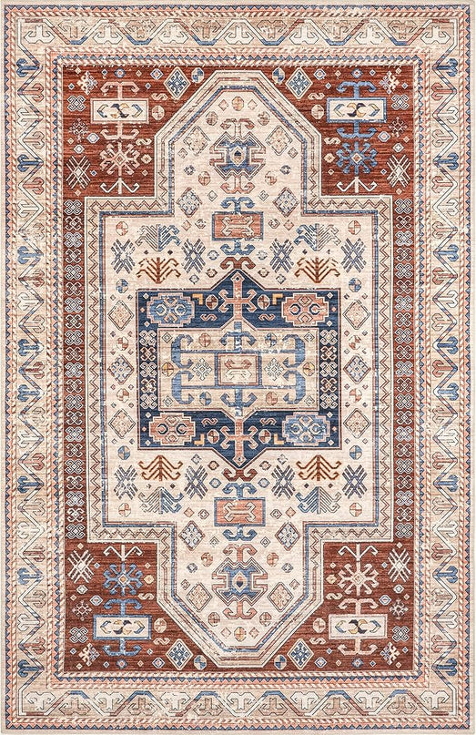 nuLOOM Órla Tribal Bordered Machine Washable Ultra Thin Area Rug, 5' x 8', Rust - LeafyLoom