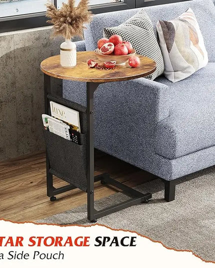 WLIVE Coffee Table and End Table Set, 31.3" Center Table and 18.7" Small Round Coffee Table with Side Pouch, Wood Nesting Coffee Table for Living Room, Bedroom, Rustic Brown - LeafyLoom