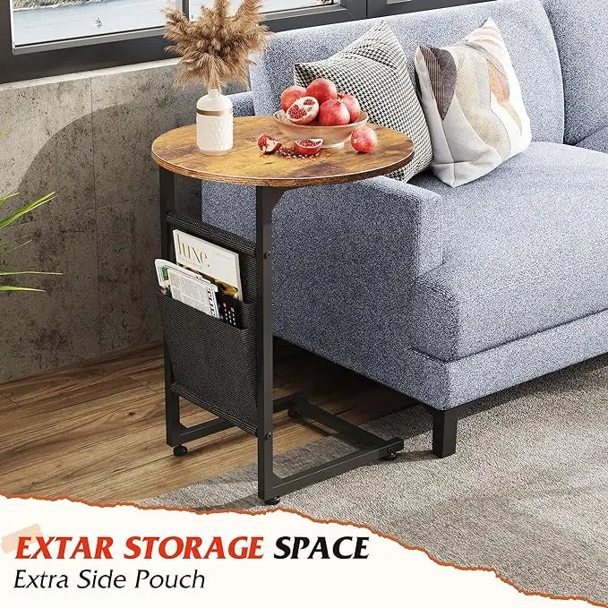 WLIVE Coffee Table and End Table Set, 31.3" Center Table and 18.7" Small Round Coffee Table with Side Pouch, Wood Nesting Coffee Table for Living Room, Bedroom, Rustic Brown - LeafyLoom
