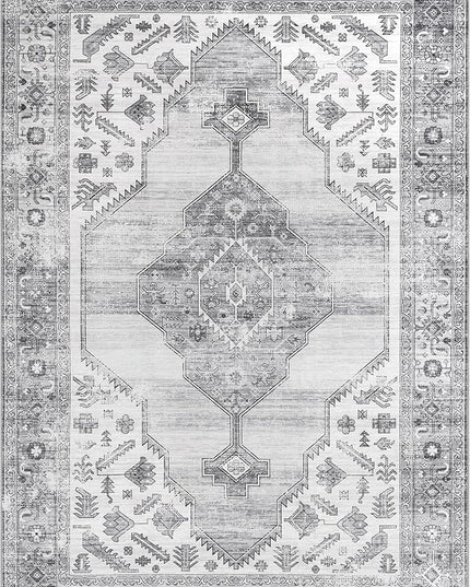 nuLOOM Gracie Distressed Medallion Machine Washable Ultra Thin Area Rug, 8x10, Grey - LeafyLoom