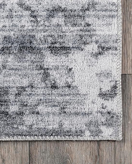 nuLOOM Alva Faded Abstract Machine Washable Ultra Thin Runner Rug, 2' 6" x 8', Light Grey - LeafyLoom
