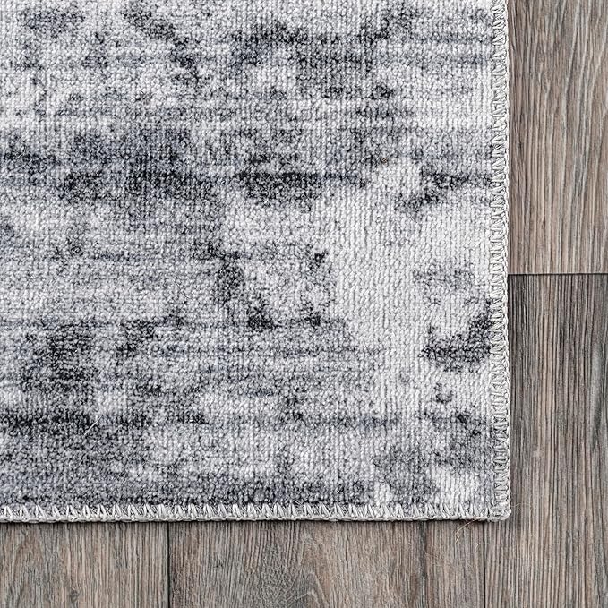 nuLOOM Alva Faded Abstract Machine Washable Ultra Thin Runner Rug, 2' 6" x 8', Light Grey - LeafyLoom