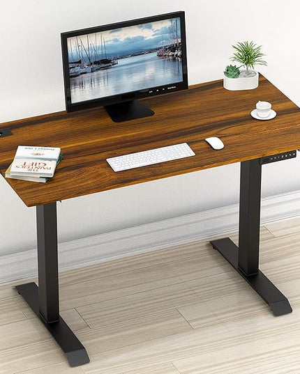 SHW Memory Preset Electric Height Adjustable Standing Desk, 48 x 24 Inches, Walnut - LeafyLoom