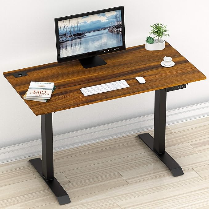 SHW Memory Preset Electric Height Adjustable Standing Desk, 48 x 24 Inches, Walnut - LeafyLoom