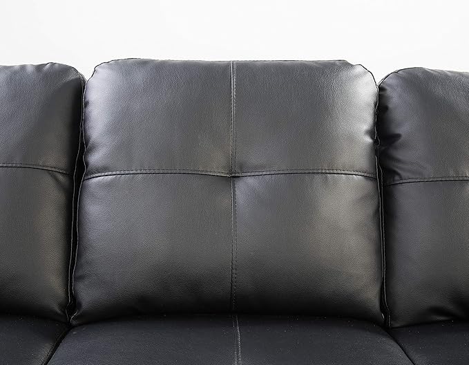 RITSU L Shape Sectional Sofa, Upholstered Corner Couch with Storage Ottoman, Reversible Backrest w/Cup Holder, 4 Seater, Faux Leather Tufted Cushions, for Living Room,Apartment, Black, 71 inch - LeafyLoom