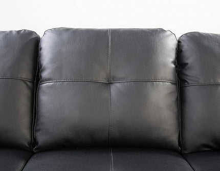 71" L Shaped Sectional Sofa with Storage Ottoman, Faux Leather Upholstered Modular Couch with Reversible Cup Holder, for Living Room, Apartment and Office, 71inch, Black-1 - LeafyLoom