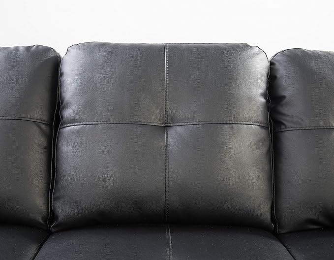 71" L Shaped Sectional Sofa with Storage Ottoman, Faux Leather Upholstered Modular Couch with Reversible Cup Holder, for Living Room, Apartment and Office, 71inch, Black-1 - LeafyLoom