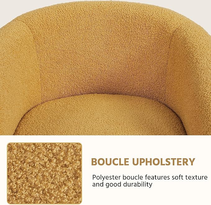 Yaheetech Accent Chair, Cozy Living Room Chairs with Soft Padded, Furry Sherpa Barrel Chair Sturdy Legs, Modern Armchair for Living Room Bedroom Reception Room Office, Mustard Yellow - LeafyLoom
