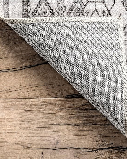 nuLOOM Hettie Transitional Tribal Machine Washable Ultra Thin Area Rug, 6' x 9', Light Grey - LeafyLoom
