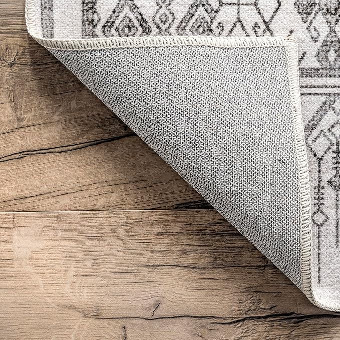 nuLOOM Hettie Transitional Tribal Machine Washable Ultra Thin Area Rug, 6' x 9', Light Grey - LeafyLoom